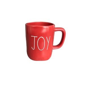 RAE DUNN || RED WHITE WITH THE WORD "JOY" ENGRAVED ON FRONT || TEA/COFFEE MUG